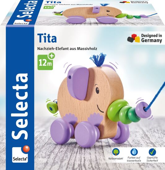 Packshot des Produkts - Tita, Nachzieh-Elefant, 14cm