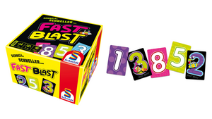 Produktverpackung und Spielkarten von Fast Blast