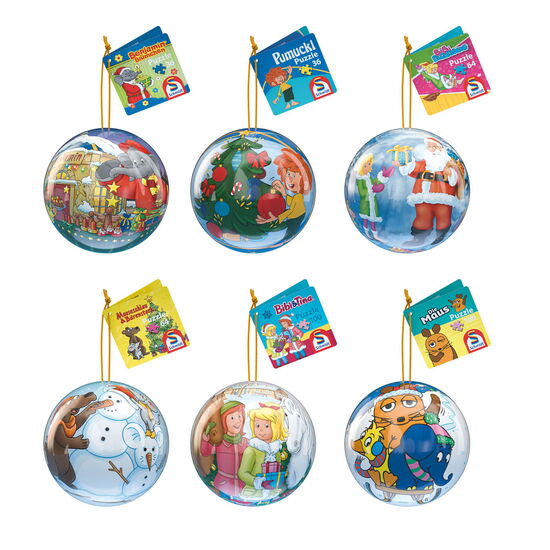 Inhalt des Produkts - Weihnachtskugeln mit Kinderpuzzles, 36, 64 und 100 Teile, sortiert, 6x4 Stück im Display