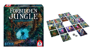 Produktverpackung und Spielmaterial von Forbidden Jungle