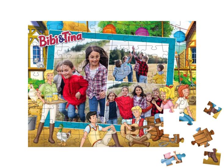 Motiv des Produkts - Kinderpuzzle mit eigenem Foto Bibi & Tina "Auf dem Martinshof" Collage (quer) – 48, 100 oder 200 Teile