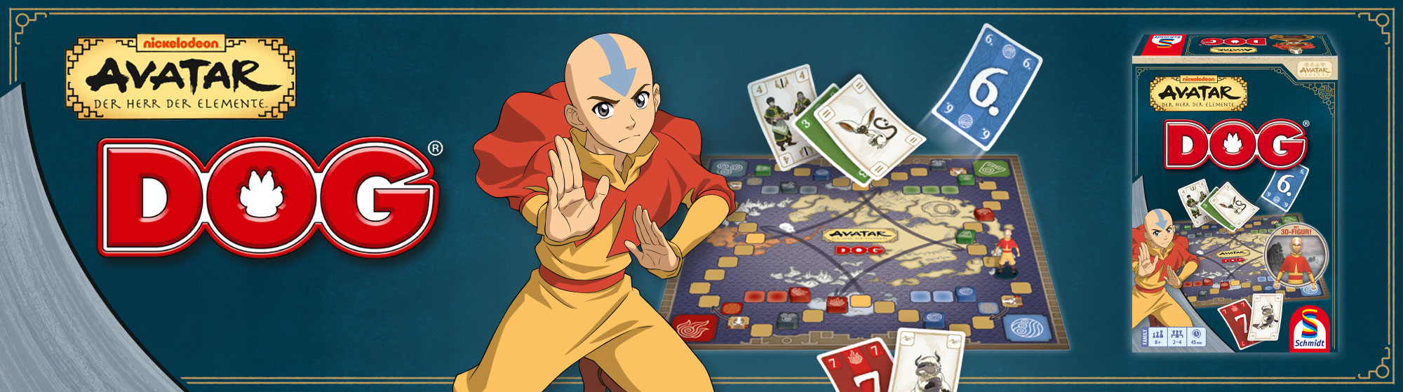 Banner zum Spiel "DOG Avatar" mit Avatar-Logo, DOG-Schriftzug, Spiel, Verpackung und Anime-Charakter